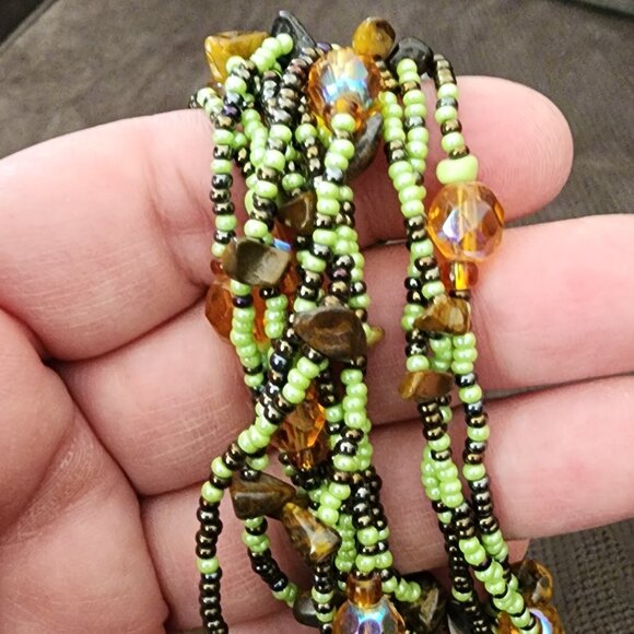 Claire's Green/Brown Multi-Strand Beaded Bohemian Style Bracelet - Picture 11 of 12